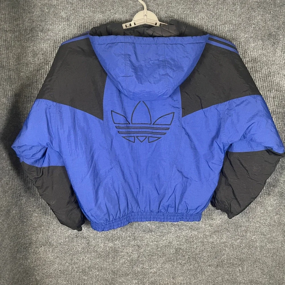 Vintage Adidas Originals Trefoil Hooded Windbreaker Jacket Men's M Blue Black